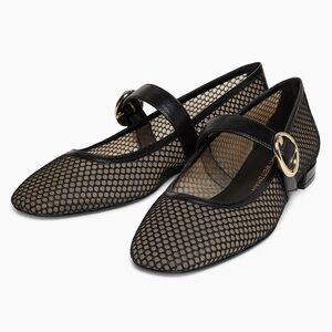 Stuart Weitzman Womens Arabella Black Mesh Flats MaryJane Gold Buckle Strap 11.5